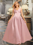 Lesly A-Line V-neck Floor-Length Bridesmaid Dress UKP0015376