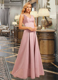 Lesly A-Line V-neck Floor-Length Bridesmaid Dress UKP0015376