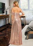 Robin A-Line Off-the-Shoulder Floor-Length Bridesmaid Dress With Sequins Split Front UKP0015377