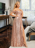 Robin A-Line Off-the-Shoulder Floor-Length Bridesmaid Dress With Sequins Split Front UKP0015377