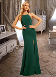 Quinn Trumpet/Mermaid High Neck Floor-Length Bridesmaid Dress With Split Front UKP0015378