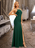 Quinn Trumpet/Mermaid High Neck Floor-Length Bridesmaid Dress With Split Front UKP0015378