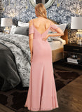 Shaniya A-Line V-neck Floor-Length Bridesmaid Dress With Ruffle Split Front UKP0015379