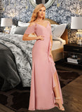 Shaniya A-Line V-neck Floor-Length Bridesmaid Dress With Ruffle Split Front UKP0015379