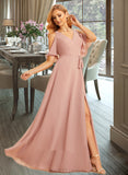 Persis A-Line V-neck Floor-Length Bridesmaid Dress With Split Front UKP0015381