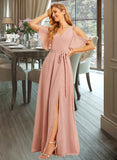 Persis A-Line V-neck Floor-Length Bridesmaid Dress With Split Front UKP0015381