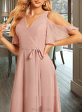 Persis A-Line V-neck Floor-Length Bridesmaid Dress With Split Front UKP0015381