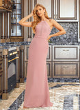 Lesley Trumpet/Mermaid High Neck Floor-Length Bridesmaid Dress With Lace UKP0015385