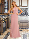 Lesley Trumpet/Mermaid High Neck Floor-Length Bridesmaid Dress With Lace UKP0015385