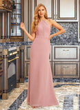 Lesley Trumpet/Mermaid High Neck Floor-Length Bridesmaid Dress With Lace UKP0015385