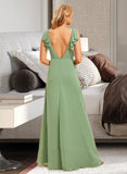 Gloria A-Line V-neck Floor-Length Bridesmaid Dress With Ruffle UKP0015386