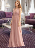 Allie A-Line V-neck Floor-Length Chiffon Bridesmaid Dress With Split Front UKP0015391