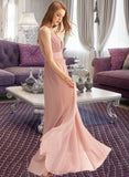 Allie A-Line V-neck Floor-Length Chiffon Bridesmaid Dress With Split Front UKP0015391