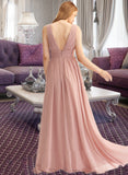 Allie A-Line V-neck Floor-Length Chiffon Bridesmaid Dress With Split Front UKP0015391