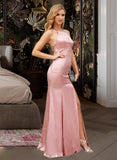 Lydia Trumpet/Mermaid High Neck Floor-Length Bridesmaid Dress With Split Front UKP0015392