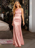 Lydia Trumpet/Mermaid High Neck Floor-Length Bridesmaid Dress With Split Front UKP0015392