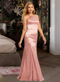 Lydia Trumpet/Mermaid High Neck Floor-Length Bridesmaid Dress With Split Front UKP0015392