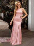 Lydia Trumpet/Mermaid High Neck Floor-Length Bridesmaid Dress With Split Front UKP0015392