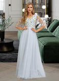 Setlla A-Line V-neck Floor-Length Bridesmaid Dress With Flower(s) UKP0015393