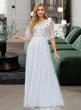 Setlla A-Line V-neck Floor-Length Bridesmaid Dress With Flower(s) UKP0015393