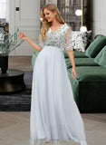 Setlla A-Line V-neck Floor-Length Bridesmaid Dress With Flower(s) UKP0015393