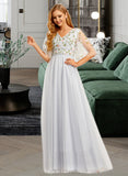 Setlla A-Line V-neck Floor-Length Bridesmaid Dress With Flower(s) UKP0015393