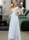 Setlla A-Line V-neck Floor-Length Bridesmaid Dress With Flower(s) UKP0015393