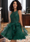 Millicent Ball-Gown/Princess Scoop Neck Short/Mini Tulle Homecoming Dress With Lace Sequins UKP0015395