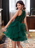 Millicent Ball-Gown/Princess Scoop Neck Short/Mini Tulle Homecoming Dress With Lace Sequins UKP0015395