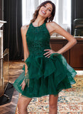 Millicent Ball-Gown/Princess Scoop Neck Short/Mini Tulle Homecoming Dress With Lace Sequins UKP0015395