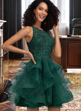 Millicent Ball-Gown/Princess Scoop Neck Short/Mini Tulle Homecoming Dress With Lace Sequins UKP0015395