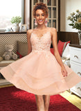 Ingrid A-Line V-neck Short/Mini Tulle Homecoming Dress With Lace UKP0015397