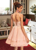 Ingrid A-Line V-neck Short/Mini Tulle Homecoming Dress With Lace UKP0015397