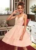 Ingrid A-Line V-neck Short/Mini Tulle Homecoming Dress With Lace UKP0015397