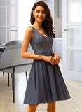 Itzel A-Line V-neck Knee-Length Chiffon Homecoming Dress With Lace Beading UKP0015400