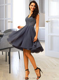 Itzel A-Line V-neck Knee-Length Chiffon Homecoming Dress With Lace Beading UKP0015400