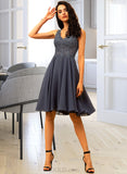 Itzel A-Line V-neck Knee-Length Chiffon Homecoming Dress With Lace Beading UKP0015400