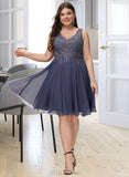 Itzel A-Line V-neck Knee-Length Chiffon Homecoming Dress With Lace Beading UKP0015400