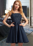 Juliette A-Line Square Neckline Short/Mini Satin Homecoming Dress With Lace UKP0015406