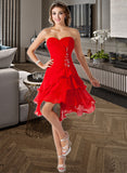 Gladys A-Line Sweetheart Asymmetrical Chiffon Homecoming Dress With Ruffle Beading UKP0015410