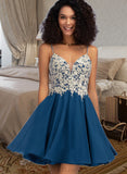 Shiloh A-Line V-neck Short/Mini Chiffon Homecoming Dress With Lace Beading UKP0015411