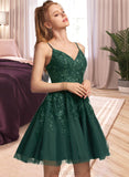 Maisie A-Line V-neck Short/Mini Tulle Homecoming Dress With Lace UKP0015412