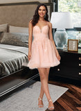 Baylee A-Line V-neck Short/Mini Tulle Homecoming Dress With Lace Sequins UKP0015416