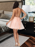 Baylee A-Line V-neck Short/Mini Tulle Homecoming Dress With Lace Sequins UKP0015416