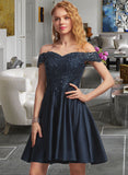 Jaylen A-Line Off-the-Shoulder Short/Mini Satin Homecoming Dress With Lace UKP0015419