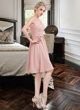 Frances A-Line V-neck Knee-Length Chiffon Lace Homecoming Dress With Lace Bow(s) UKP0015422