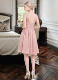 Frances A-Line V-neck Knee-Length Chiffon Lace Homecoming Dress With Lace Bow(s) UKP0015422