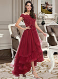 Hazel A-Line Off-the-Shoulder Asymmetrical Tulle Homecoming Dress With Lace Beading Bow(s) UKP0015424