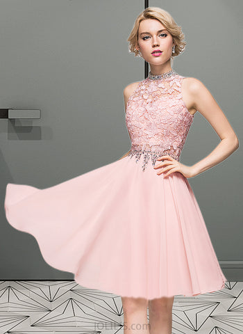 Felicity A-Line High Neck Knee-Length Chiffon Homecoming Dress With Lace Beading Sequins UKP0015426