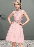 Felicity A-Line High Neck Knee-Length Chiffon Homecoming Dress With Lace Beading Sequins UKP0015426